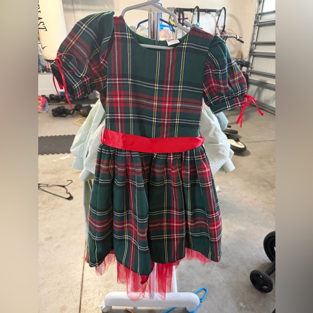 Plaid Kids Dress with Red Accents